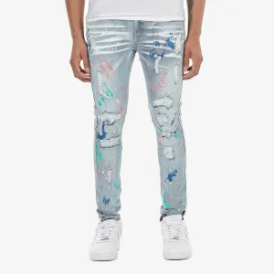 LIGHT SAND BLUE JEANS W/ MULTI COLOR PAINT DETAIL
