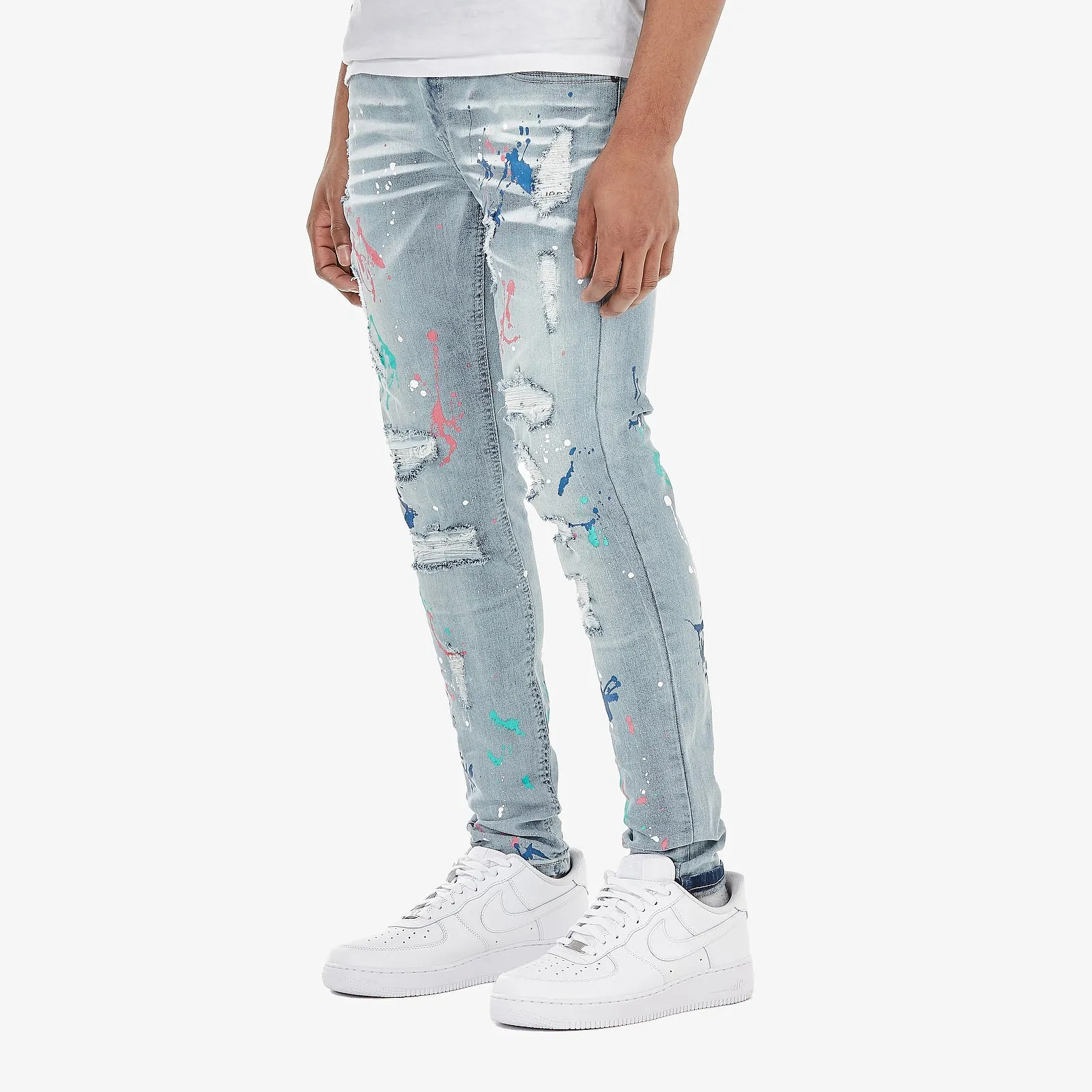 LIGHT SAND BLUE JEANS W/ MULTI COLOR PAINT DETAIL