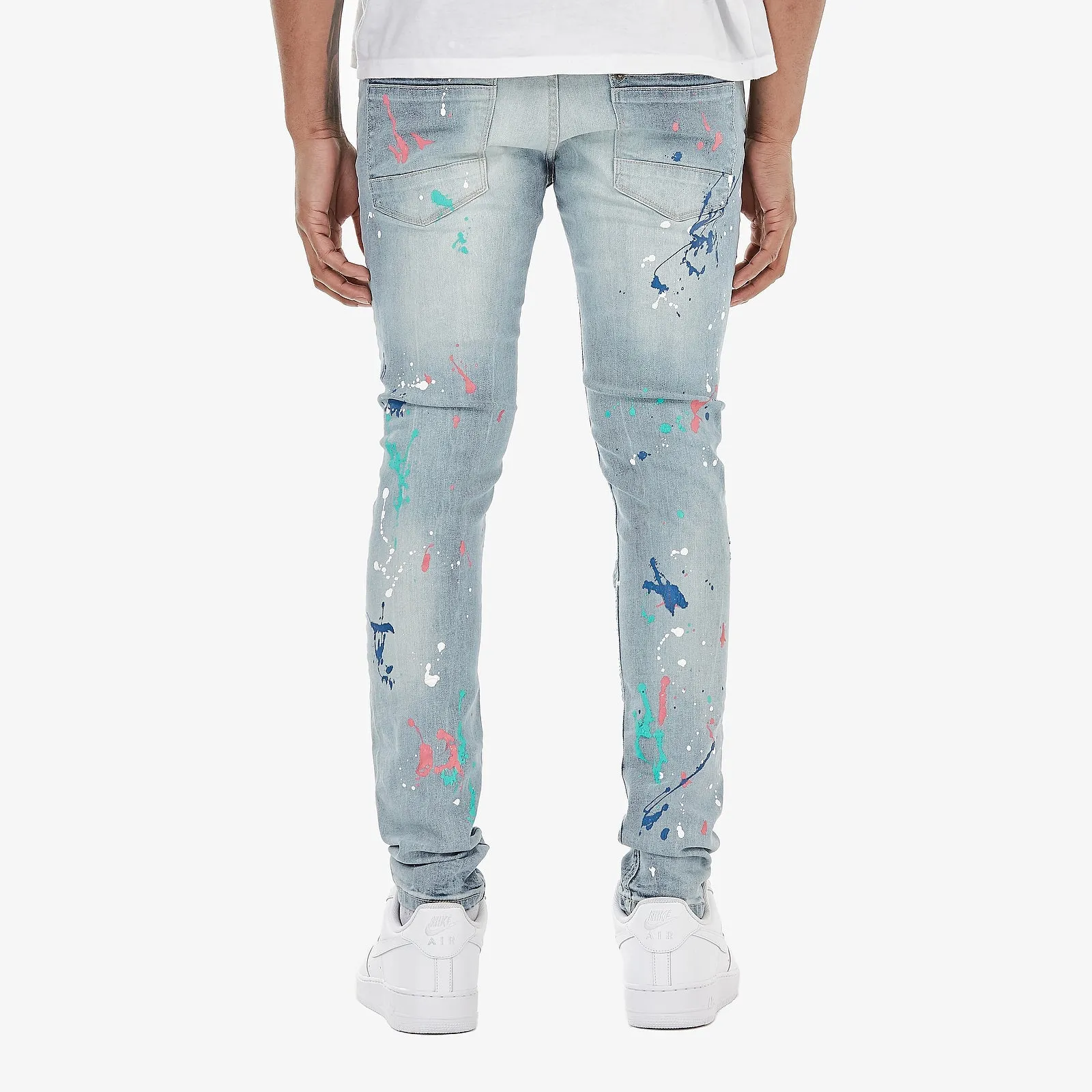 LIGHT SAND BLUE JEANS W/ MULTI COLOR PAINT DETAIL