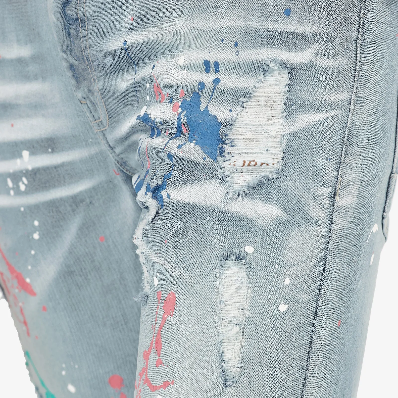 LIGHT SAND BLUE JEANS W/ MULTI COLOR PAINT DETAIL