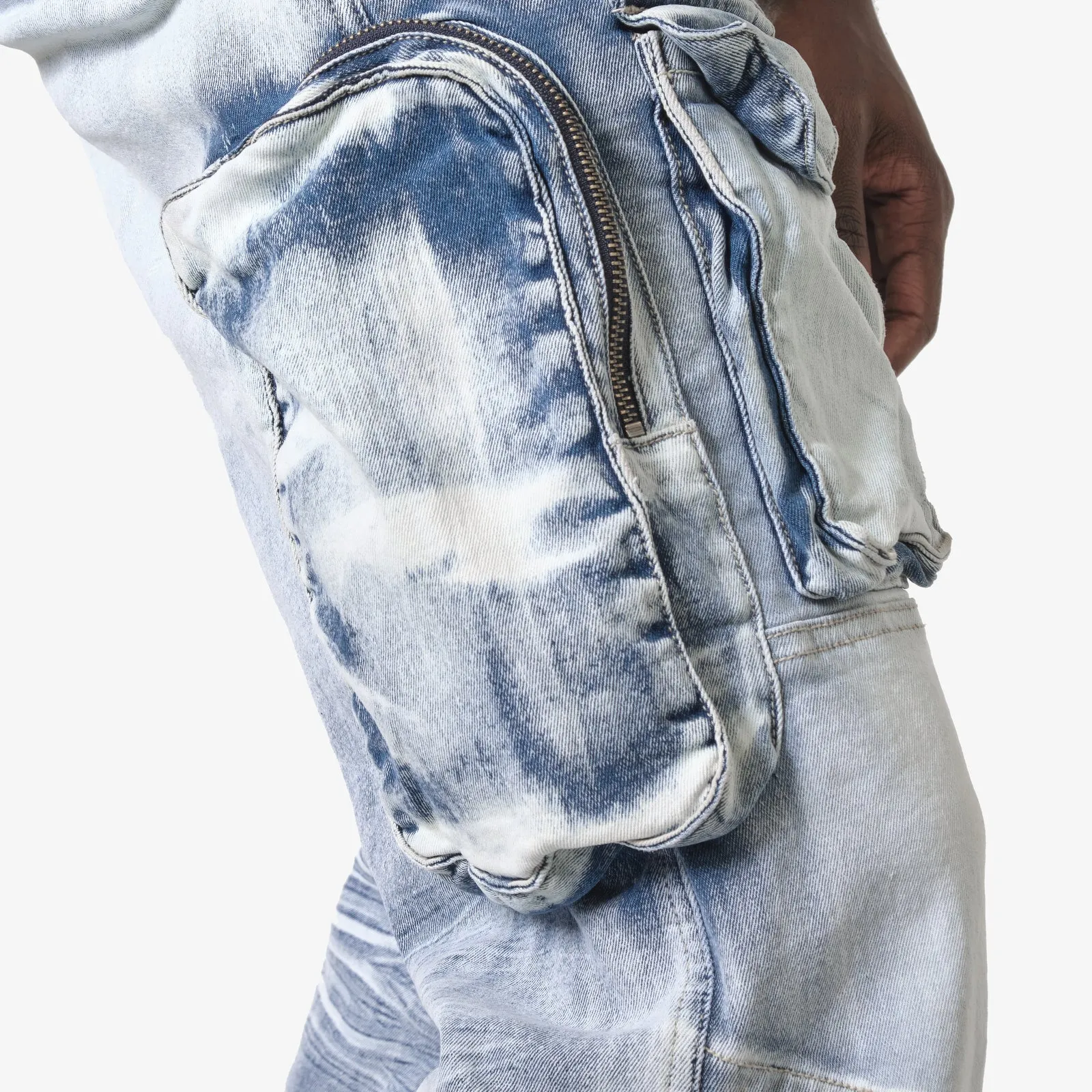 LIGHT SAND BLUE UTILITY CARGO JEANS