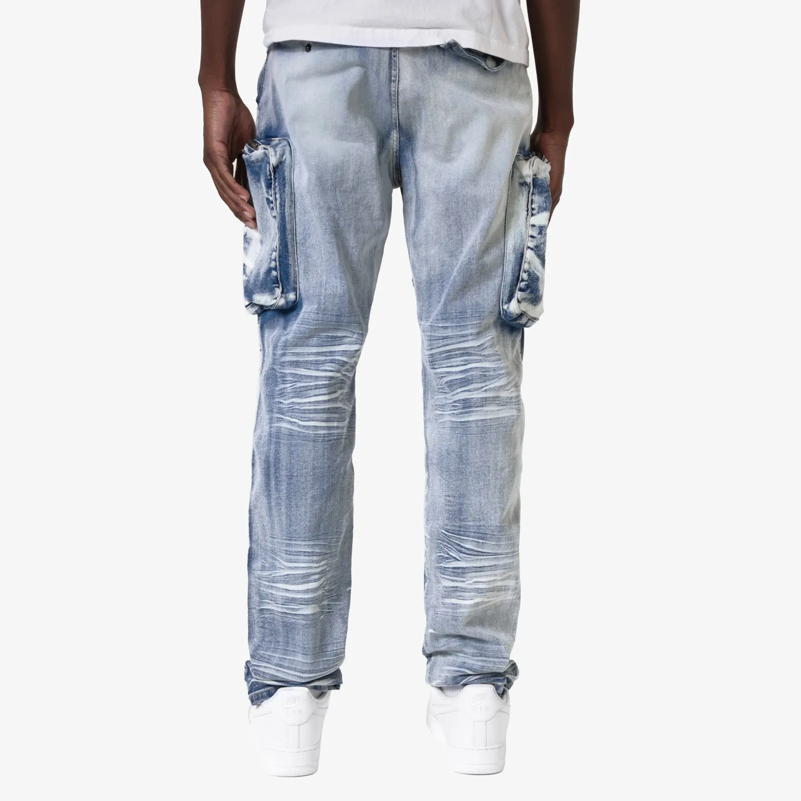 LIGHT SAND BLUE UTILITY CARGO JEANS