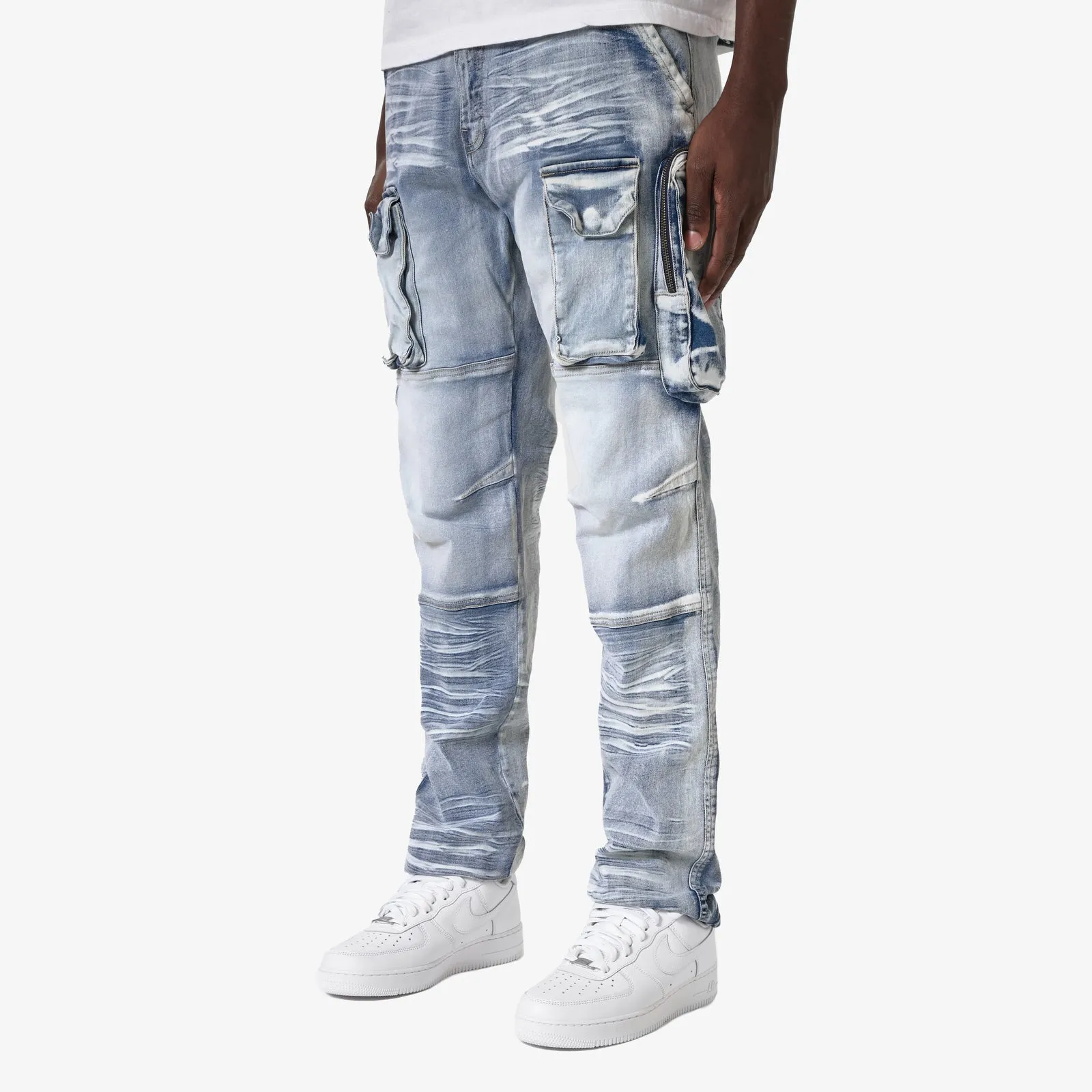 LIGHT SAND BLUE UTILITY CARGO JEANS