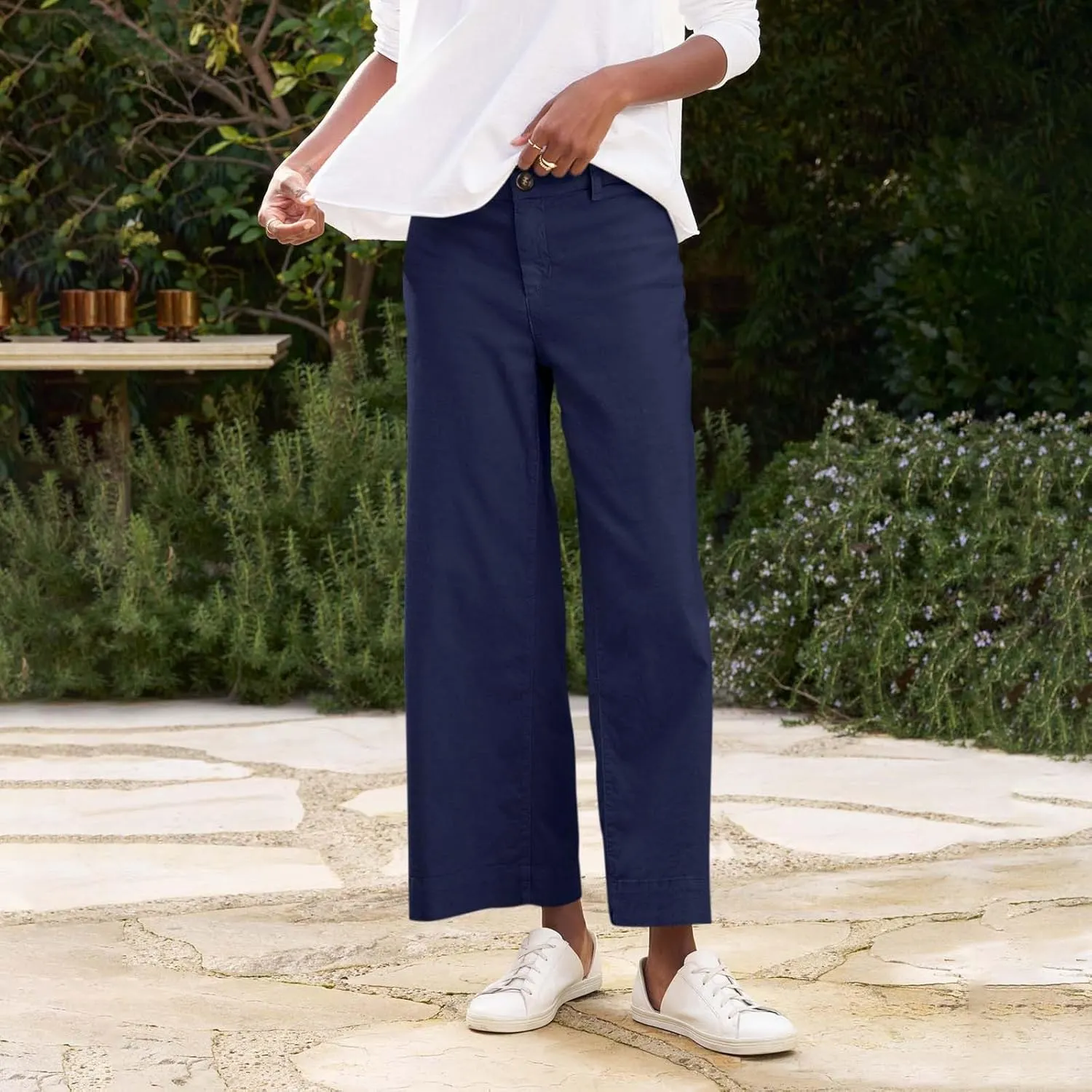 Linen Pants Women Straight Leg Lounge Cropped Capri Pants Dress Pants Summer Drawstring Casual Work Pants Trousers