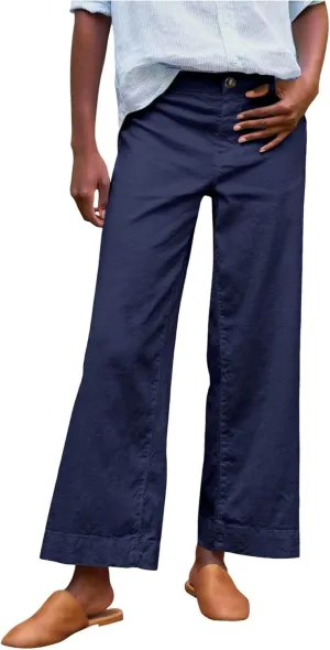 Linen Pants Women Straight Leg Lounge Cropped Capri Pants Dress Pants Summer Drawstring Casual Work Pants Trousers