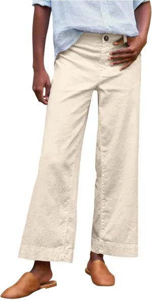 Linen Pants Women Straight Leg Lounge Cropped Capri Pants Dress Pants Summer Drawstring Casual Work Pants Trousers