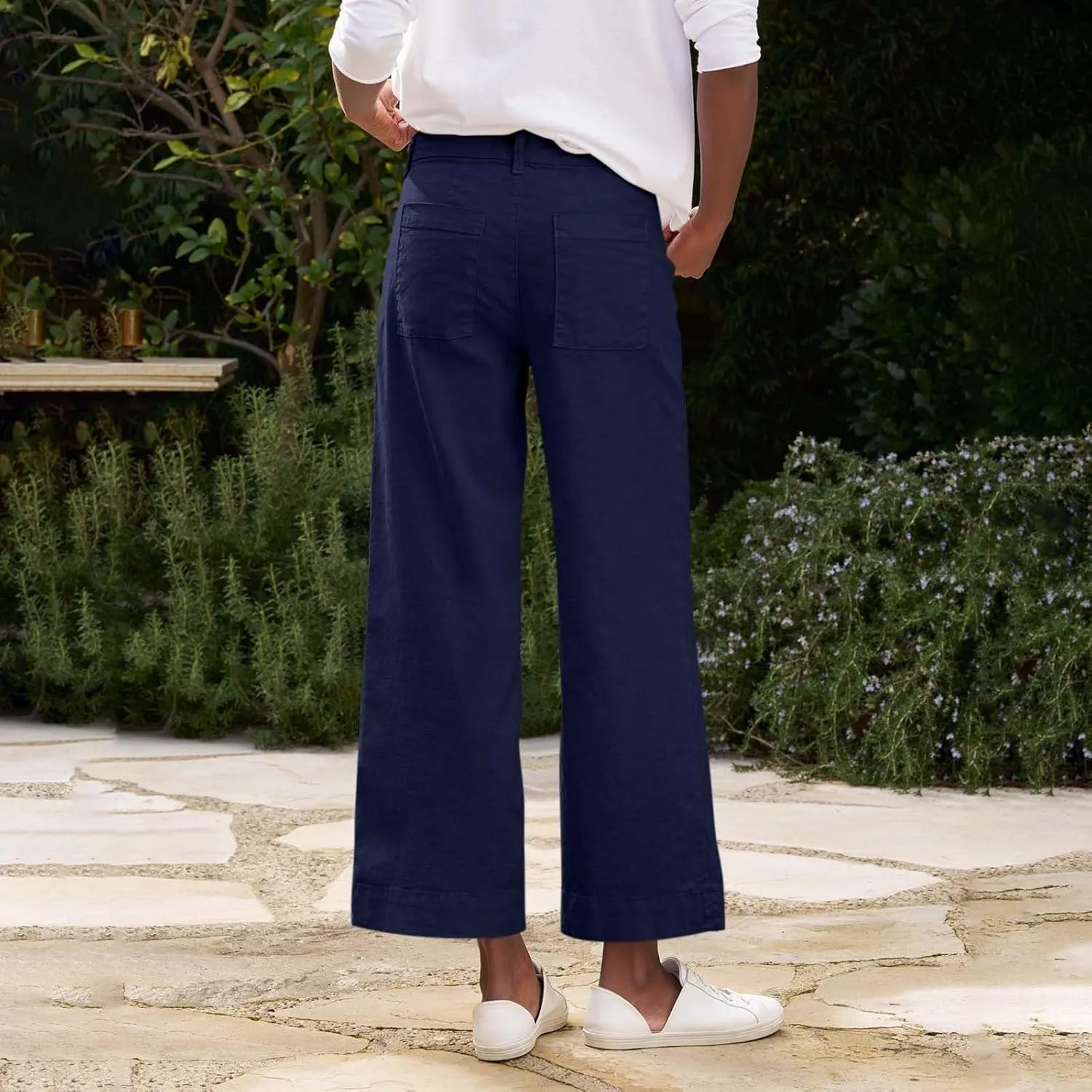 Linen Pants Women Straight Leg Lounge Cropped Capri Pants Dress Pants Summer Drawstring Casual Work Pants Trousers