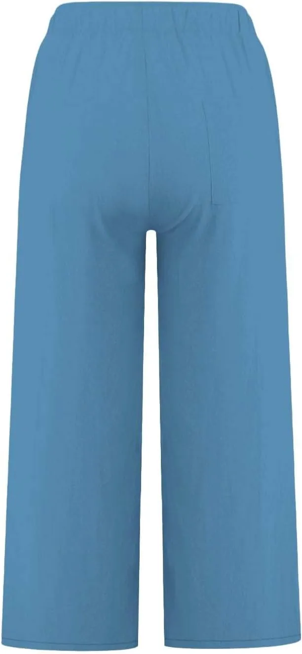 Linen Pants Women Summer Cotton Linen Capris 2025 Wide Leg Boho Pants Drawstring Vacation Beach Cropped Trouser Capris