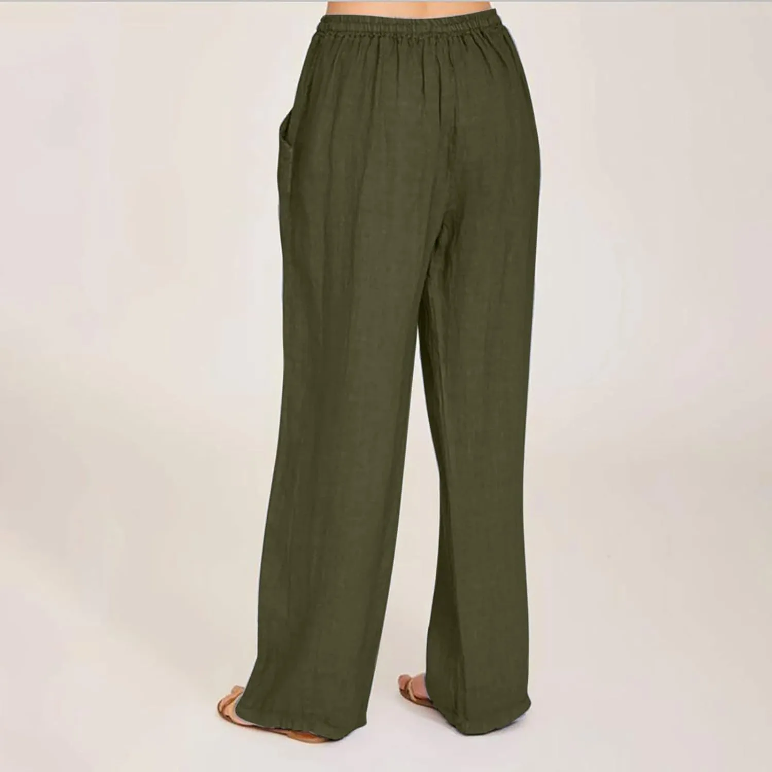 Linen Pants Women Summer Wide Leg Linen Pants Drawstring Elastic Waist Pants Casual Loose Fit Work Pants Linen Trouser
