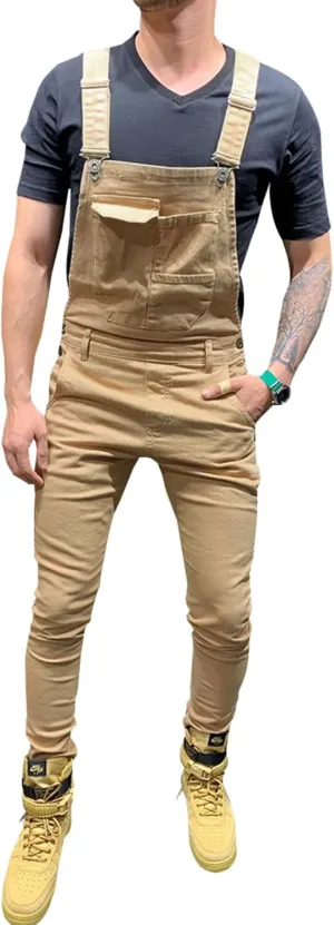 LONGBIDA Men's Denim Bib Overalls Fashion Slim Fit Jumpsuit with Pockets LONGBIDA Men's Denim Bib Overalls Fashion Slim Fit Jumpsuit with Pockets