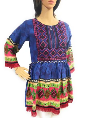 MariaKinz Tunics Ethnic Style One size Bohemian Tops Blue Pattern