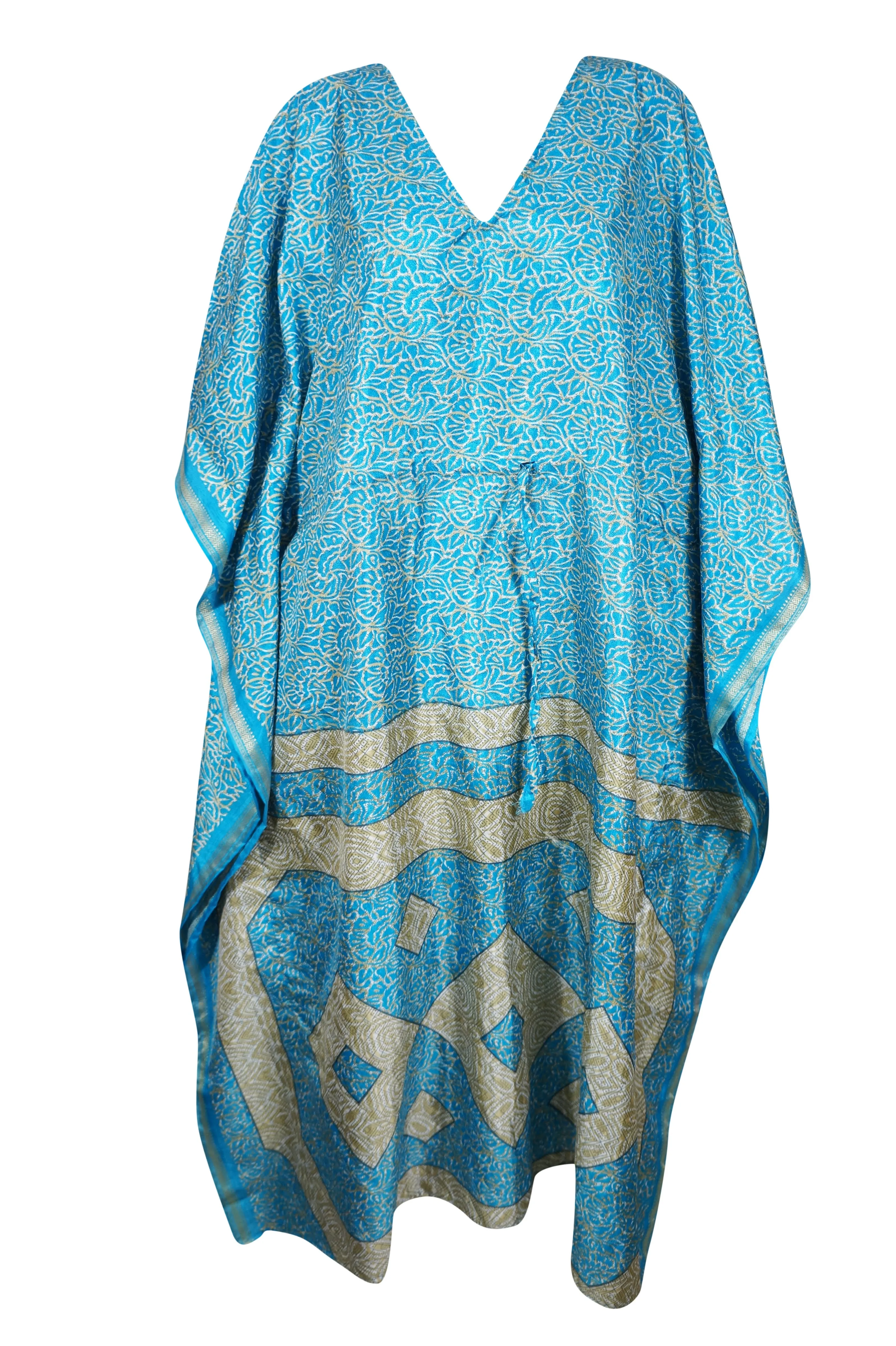 Maxi Kaftan Floral Blue Kimono Beach Caftan Silk Resort Wear 2XL