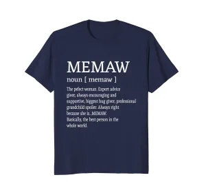 Memaw Definition Grandma Mother Day Gifts Women T-Shirt