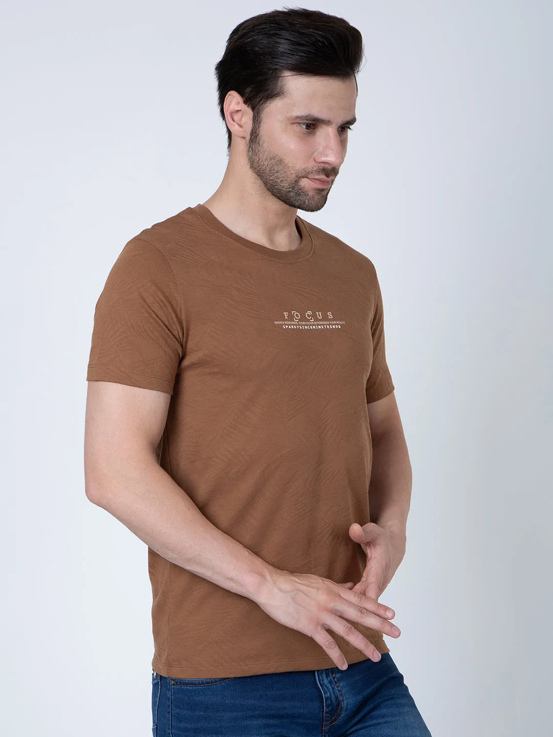 Men Jaquard Brown T-Shirt