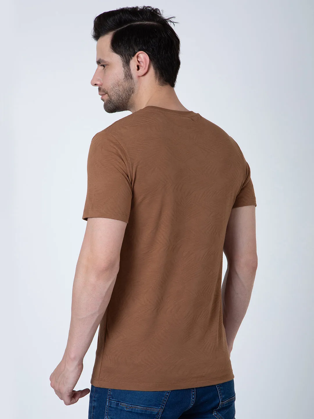 Men Jaquard Brown T-Shirt