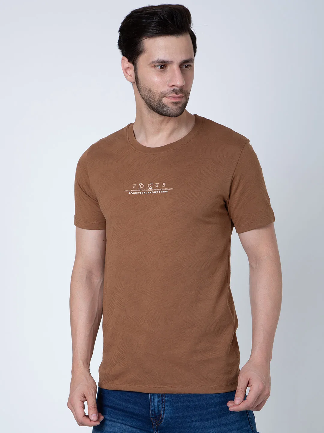Men Jaquard Brown T-Shirt