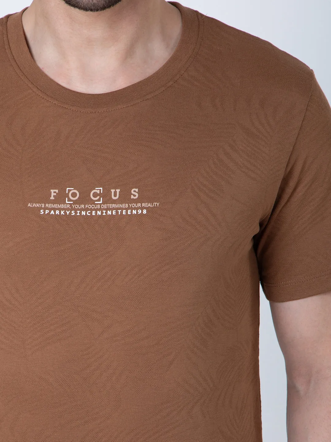 Men Jaquard Brown T-Shirt