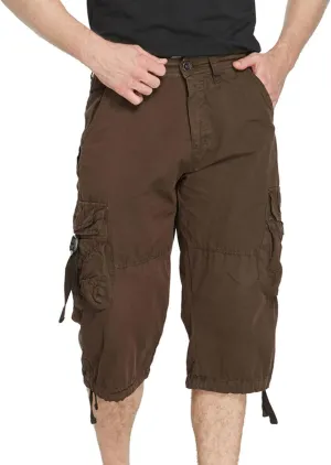 Men's Casual Cargo Shorts Knee Length Solid Color Short Pants Outdoors Pocket Beach Work Trousers Cropped Pants