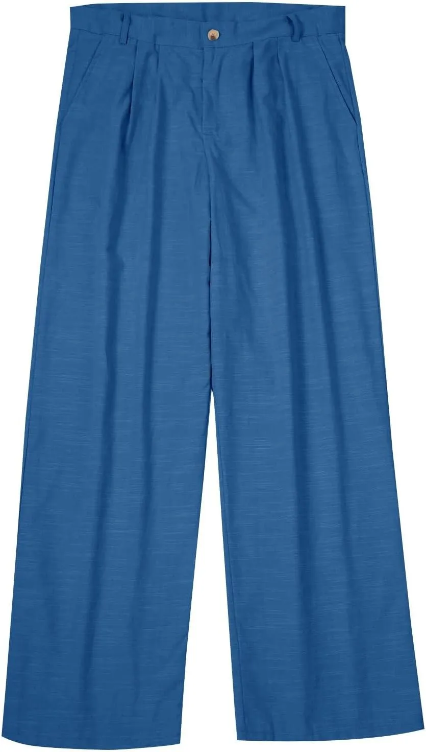 Mens Linen Casual Pants Plain Beach Vacation Pants Elastic Waist Lightweight Loose Pleated Slacks Summer Trousers