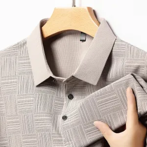 Men's Patterned Long-Sleeve Polo Shirt
