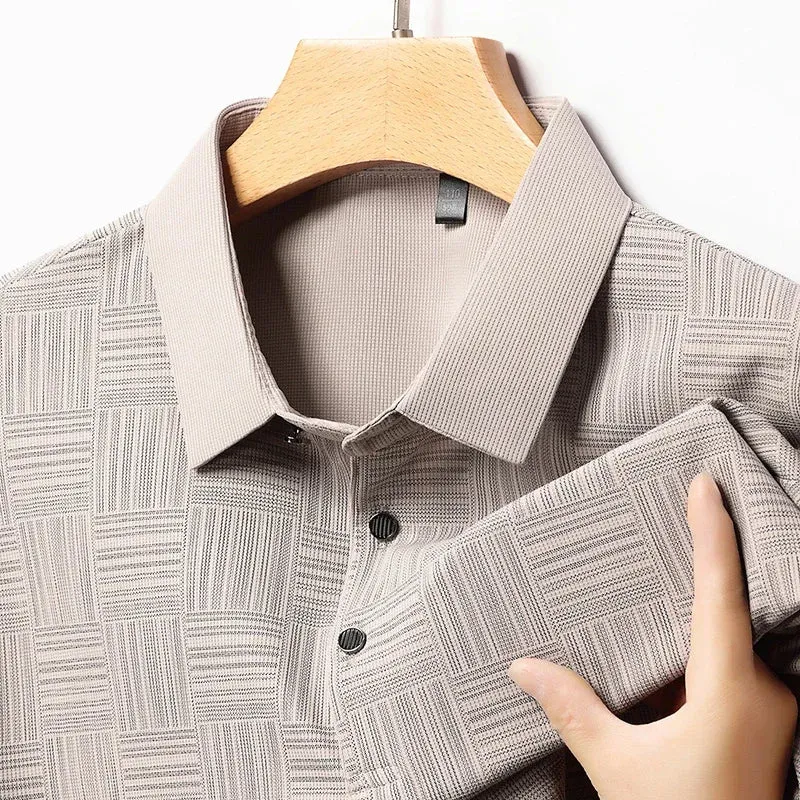 Men's Patterned Long-Sleeve Polo Shirt