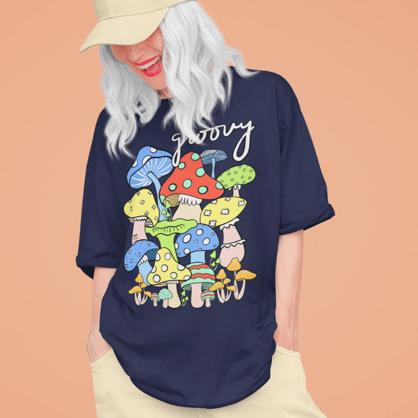 Midnight Groove Mushroom Printed Oversize T-shirts Unisex