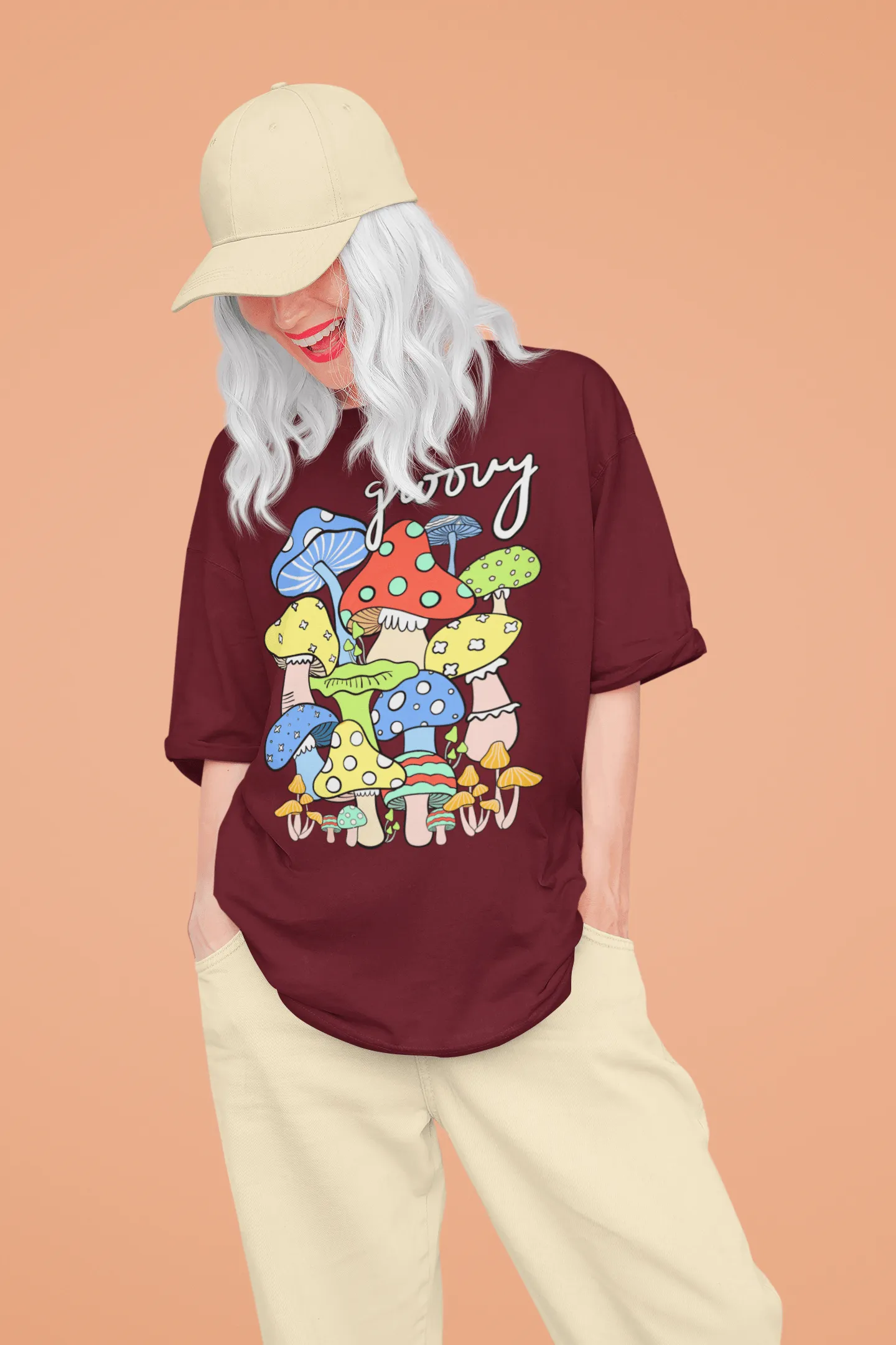 Midnight Groove Mushroom Printed Oversize T-shirts Unisex