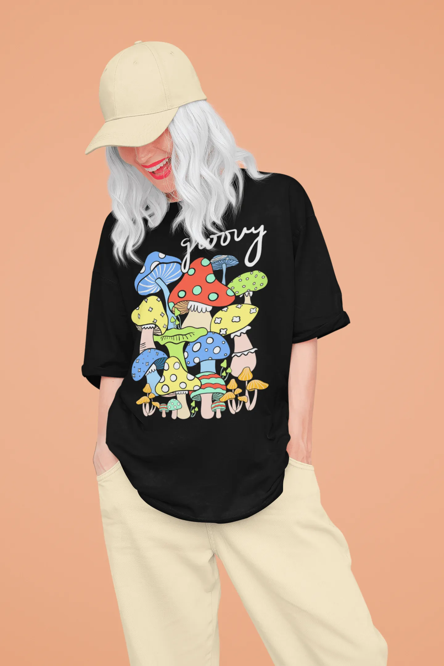 Midnight Groove Mushroom Printed Oversize T-shirts Unisex