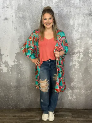 Mint Mix Cinched Waist Kimono