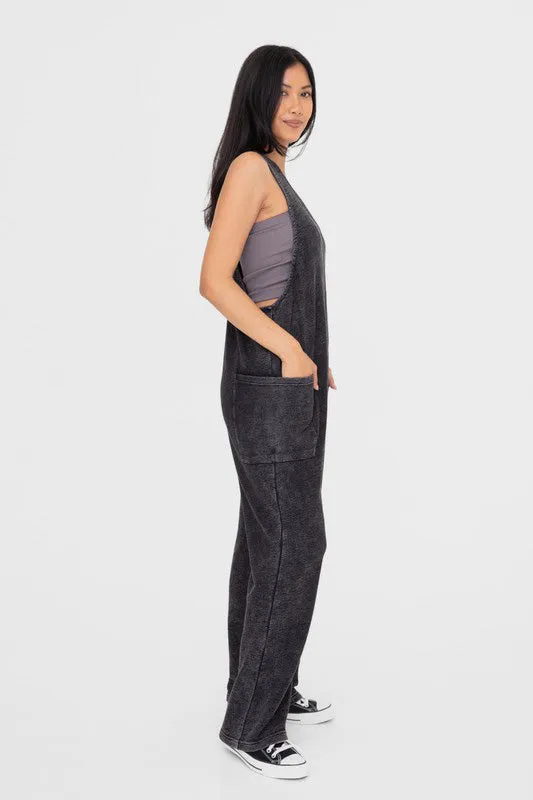 MQTIME  -  Mono B Mineral-Washed V Neck Overalls with Pockets