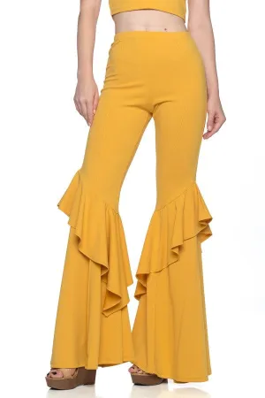 Mustard Flares Into Bell Bottoms Ruffles Pants