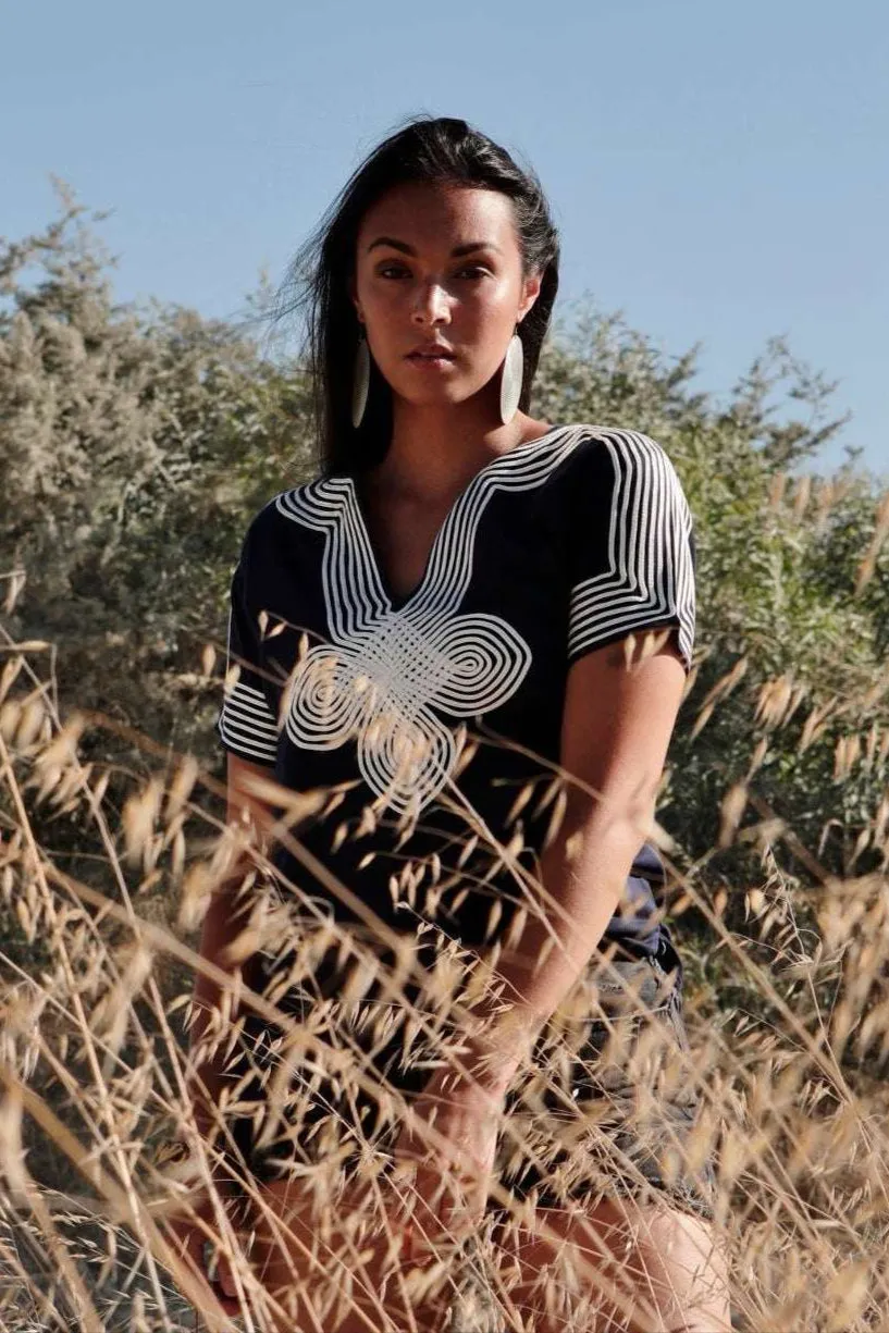 Navy Blue Moroccan Aisha Tunic Style- Moroccan Tunic