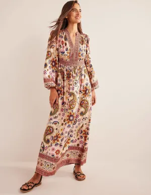 Notch Neck Maxi Dress-Popcorn, Passion Floret