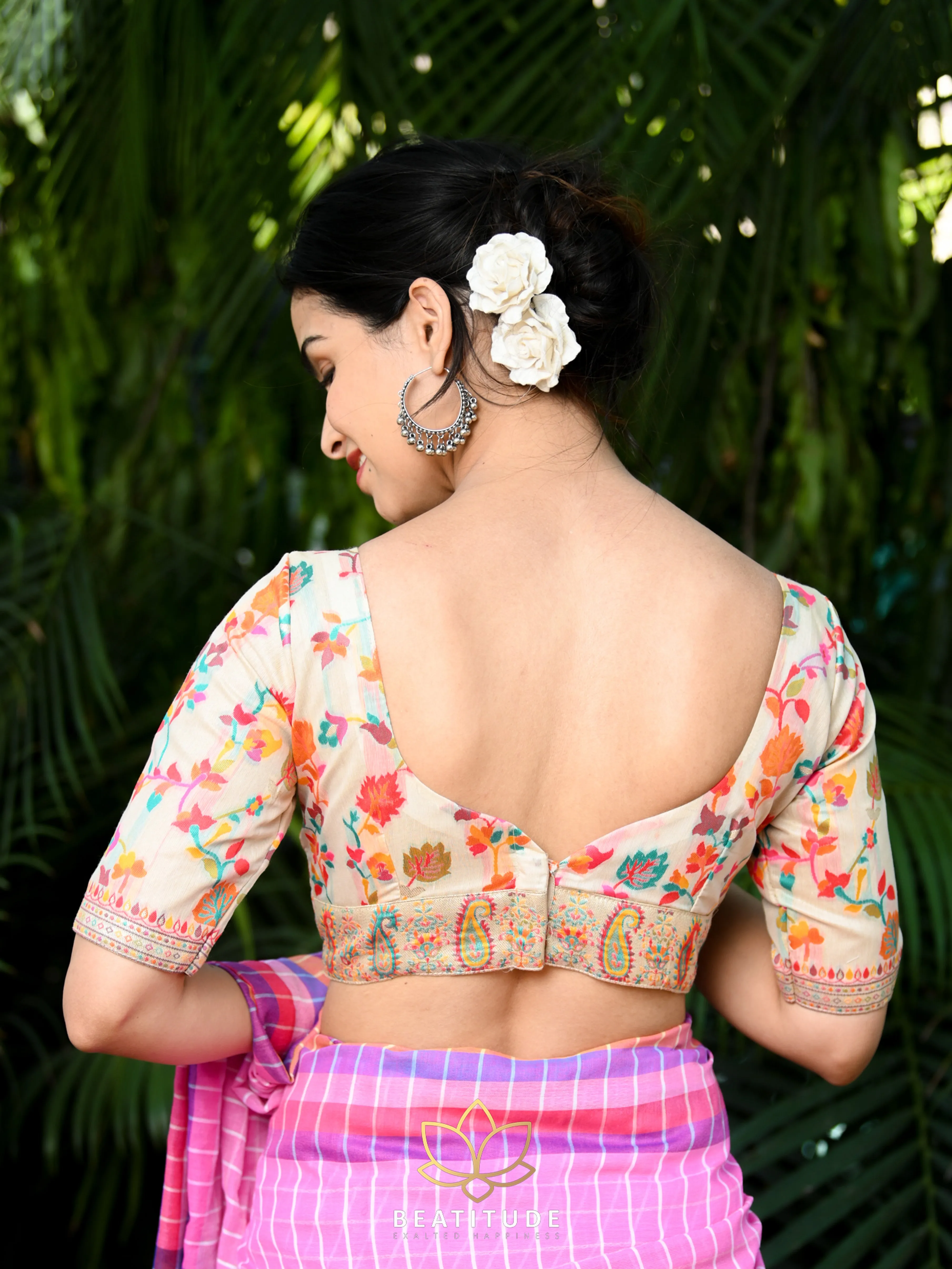 Off White Soft Modal Silk Kashmiri Weaving Blouse