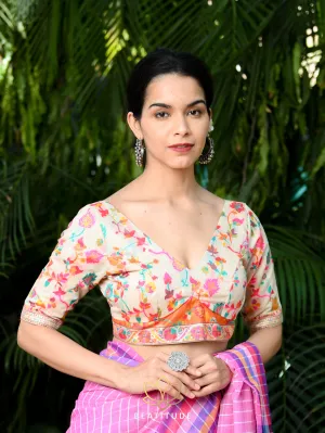 Off White Soft Modal Silk Kashmiri Weaving Blouse