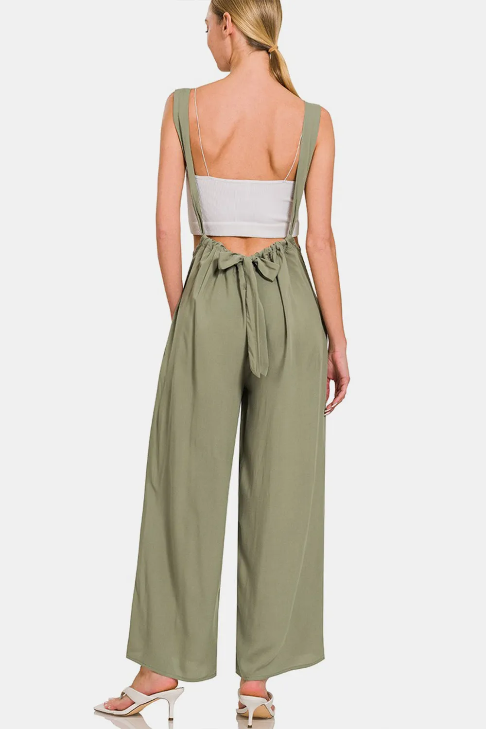 Olive Pocketed Wide Leg Overalls (Online Only)