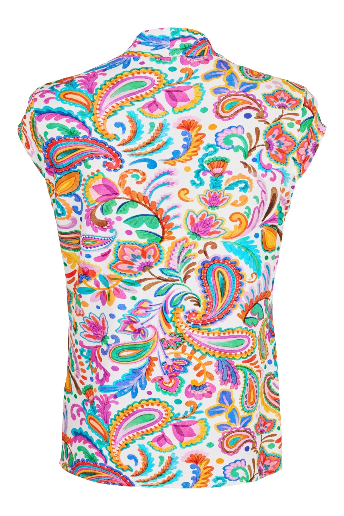 Paisley and Floral Print Top with Criss Cross V-Neck