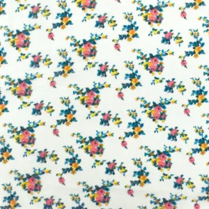 Paper White-Green-Multi Floral Printed Polyester Chiffon Woven Fabric