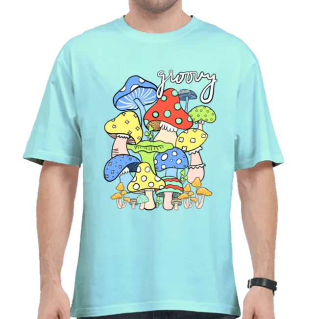 Pastel Breeze Mushroom Printed Oversize T-shirts- Unisex