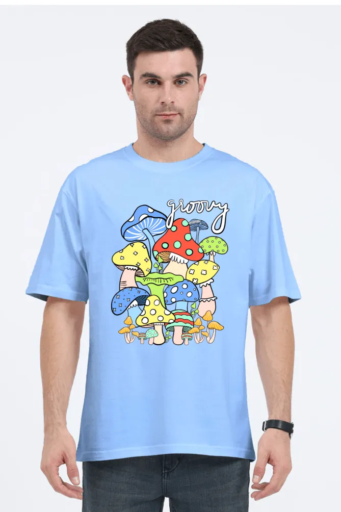 Pastel Breeze Mushroom Printed Oversize T-shirts- Unisex