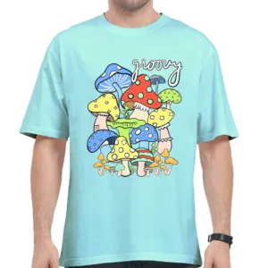 Pastel Breeze Mushroom Printed Oversize T-shirts- Unisex
