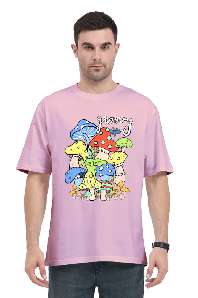 Pastel Breeze Mushroom Printed Oversize T-shirts- Unisex