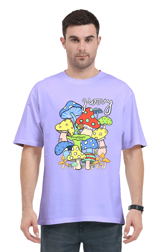Pastel Breeze Mushroom Printed Oversize T-shirts- Unisex