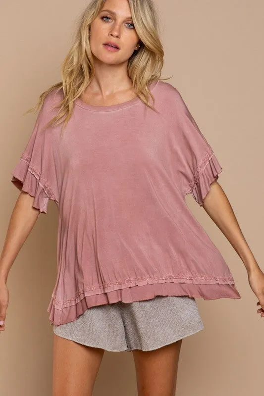 Peek a boo Ruffle Overlay Knit Top