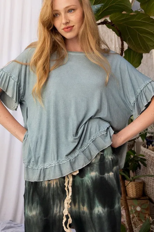 Peek a boo Ruffle Overlay Knit Top