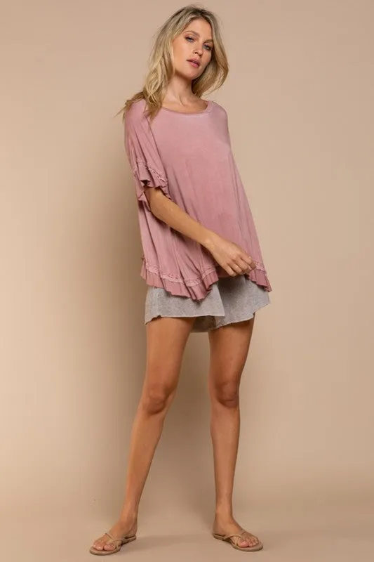 Peek a boo Ruffle Overlay Knit Top