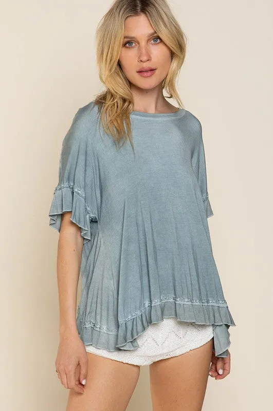 Peek a boo Ruffle Overlay Knit Top