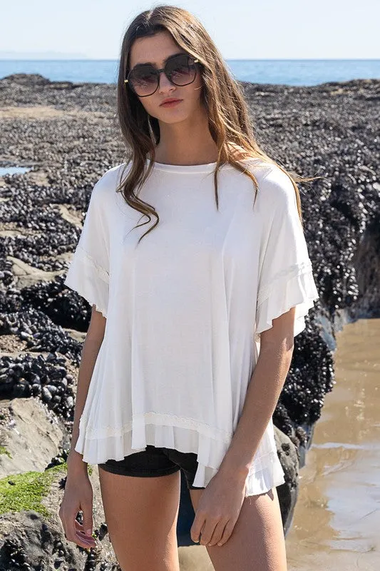 Peek a boo Ruffle Overlay Knit Top