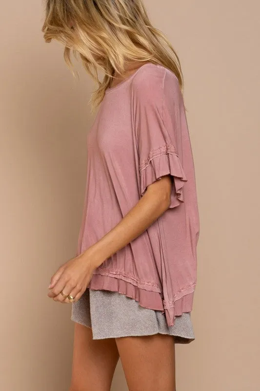 Peek a boo Ruffle Overlay Knit Top
