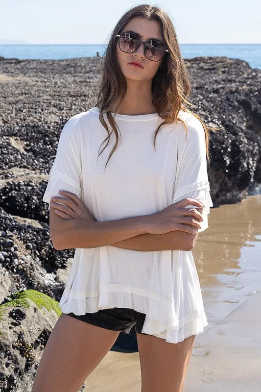 Peek a boo Ruffle Overlay Knit Top